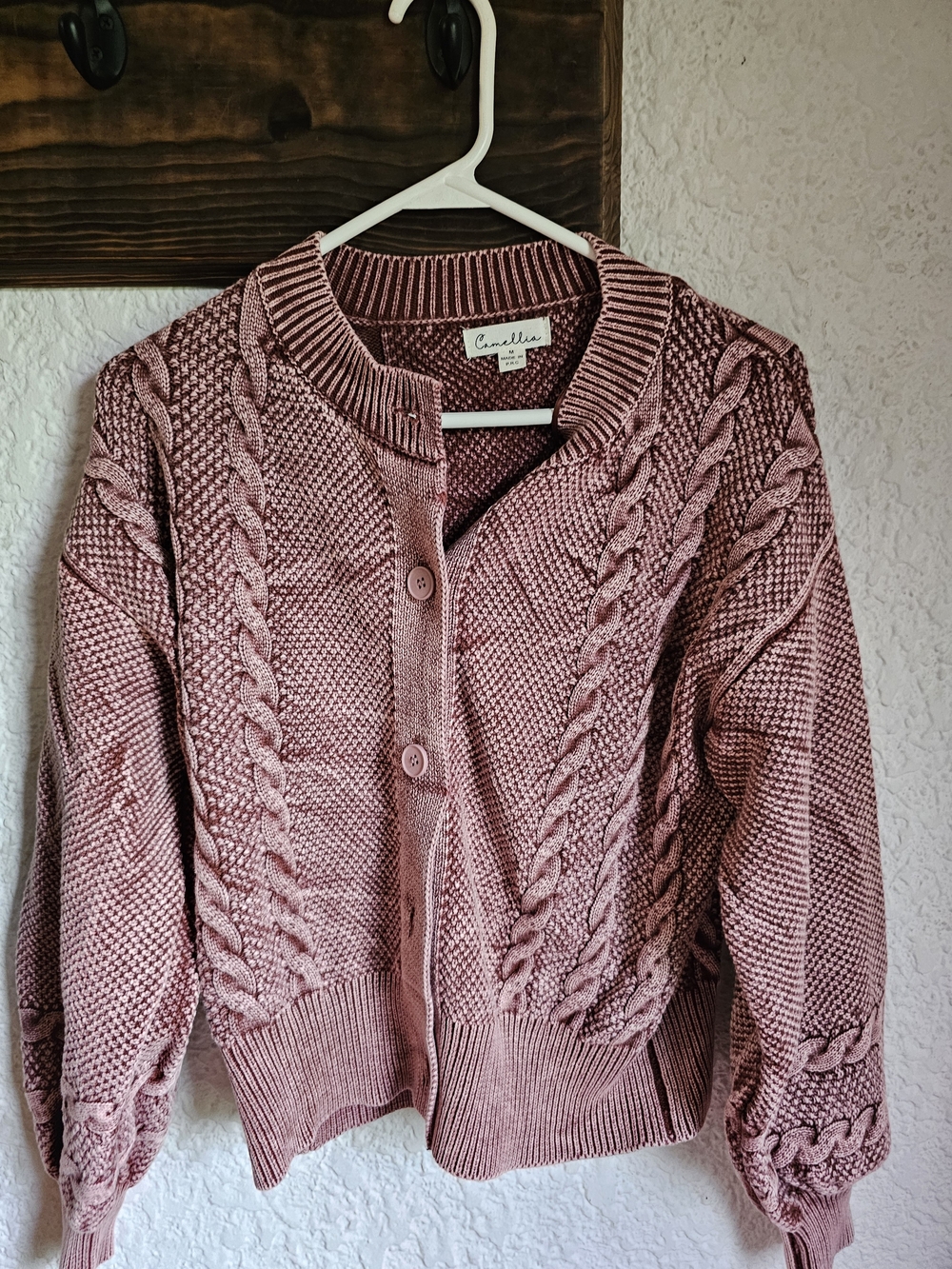 Camellia Rose Cable Knit Cardigan Sweater